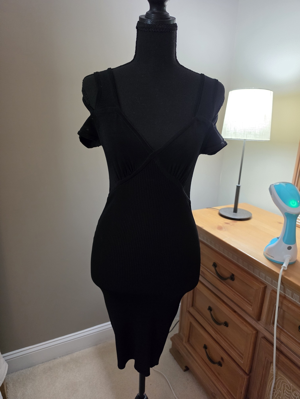 bebe Black Fitted Midi Dress